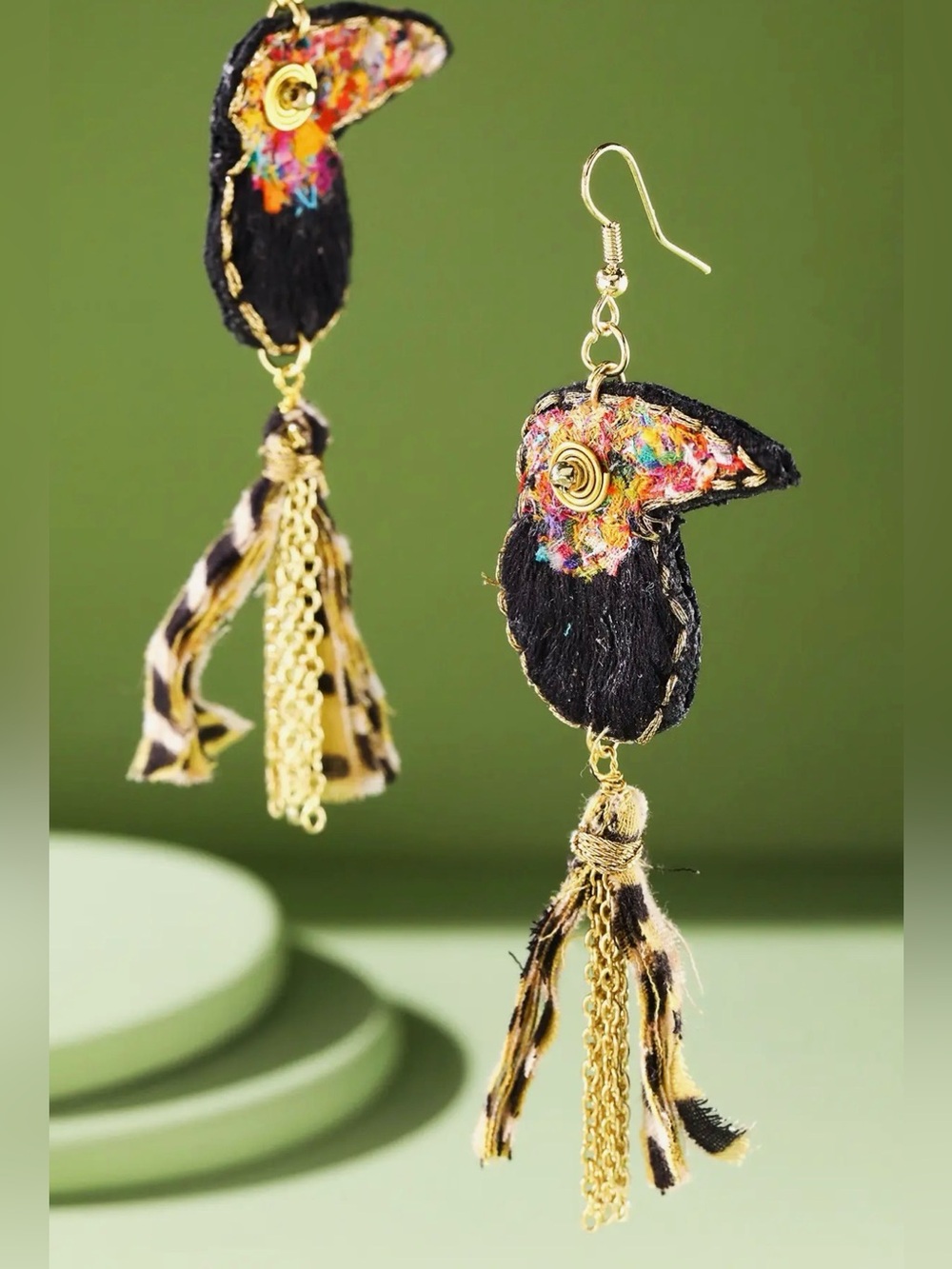 Handmade Woven Bird Tassel Earrings